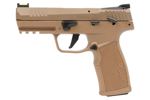 Sig Sauer 322CCAS P322  Compact Frame 22 LR 20+1 4" Black Threaded Barrel, Coyote Tan Cerakote Optic Ready/Serrated Slide, Coyote Tan Polymer Frame w/Picatinny Rail, Polymer Grip, Ambidextrous