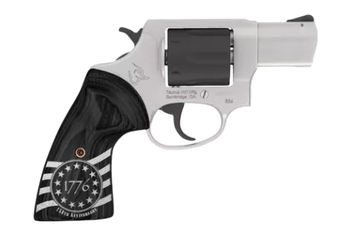 TAURUS 856 .38 Special 3in 6rd Stainless/Black Revolver w/ 1776 Engraved Wood Grips (2-85635-US3)
