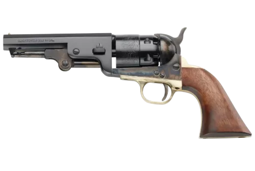 Pietta YAS44 1851 Navy Yank Sheriff SAO 44 Cal Striker Fire 4.88" 6rd Color Case Hardened Frame Blued Steel Barrel & Cylinder Walnut Grip