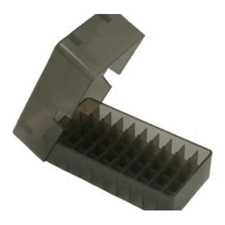 MTM 50 Round Square Hole 38/357 Clear-Smoke Slip-Top Ammo Box (E50-38-41)