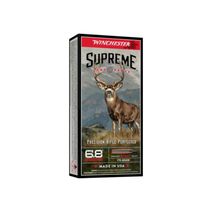 Winchester Supreme Long Range Rifle Ammunition 6.8 Western 175gr PT 2825 fps 20/ct