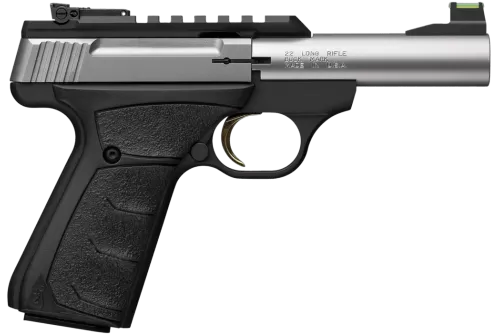 Browning 051605490 Buck Mark Plus Micro Bull 22 LR 10+1 4" Stainless Bull Barrel, Stainless Serrated Slide w/Picatinny Rail, Matte Black Alloy Steel Frame, Black Overmolded UFX Grip