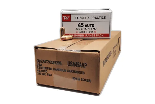 Winchester White Box USA 45 ACP Ammo 230 Grain Full Metal Jacket Case of 500 (5 Boxes of 100)