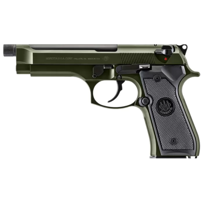 Beretta USA J92F300GR15 92FS  Full Size Frame 9mm Luger 15+1 4.90" Black Steel Barrel, OD Green Cerakote Serrated Slide, OD Green Cerakote Aluminum Frame w/Beavertail, Black Textured Grip