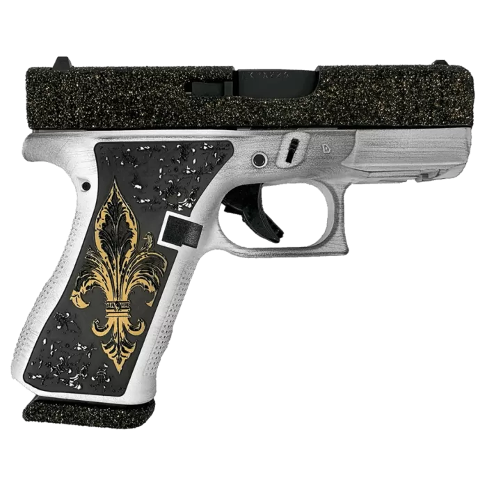 GLOCK 43X 9mm Luger 3.41in Barrel 2x 10rd Mags Silver Cerakote w/ Black/Gold Glitter Pistol (UX4350204NFDL)