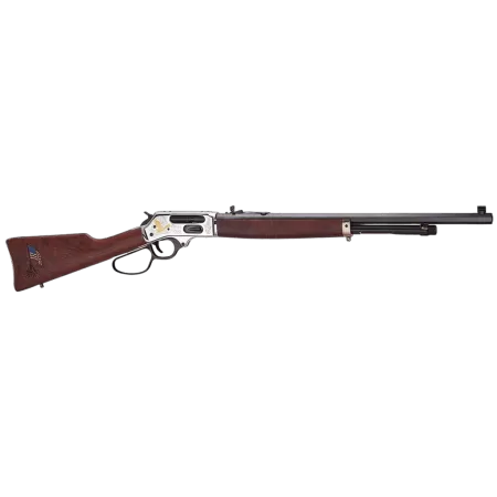 Henry H010BGMC Spirit Of The Corps 45-70 Gov 4+1 22" Black Octagon Barrel, Nickel Engraved w/24K Gold Inlay Brass Drilled & Tapped Receiver, American Walnut Straight Stock