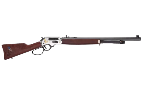 Henry H010BGMC Spirit Of The Corps 45-70 Gov 4+1 22" Black Octagon Barrel, Nickel Engraved w/24K Gold Inlay Brass Drilled & Tapped Receiver, American Walnut Straight Stock