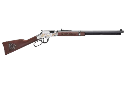 Henry H004MC2 Spirit Of The Corps 250th Anniversary 2nd Edition 22 S/L/LR 16+1 20" Black Octagon Barrel, Nickel-Plated w/24K Gold Inlay Engraved Brass Drilled & Tapped Receiver, American Walnut Straig