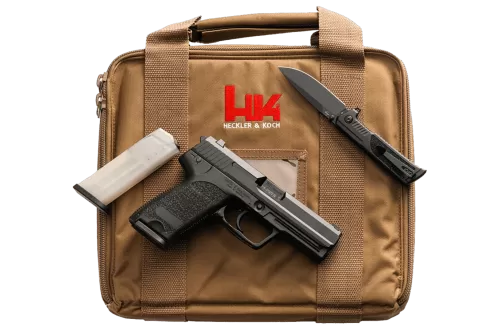 HK P8 A1 Final Edition 4.25" 9mm 15rd Pistol, Black Polymer w/ Boker Knife and Tan Gun Case - 81001397