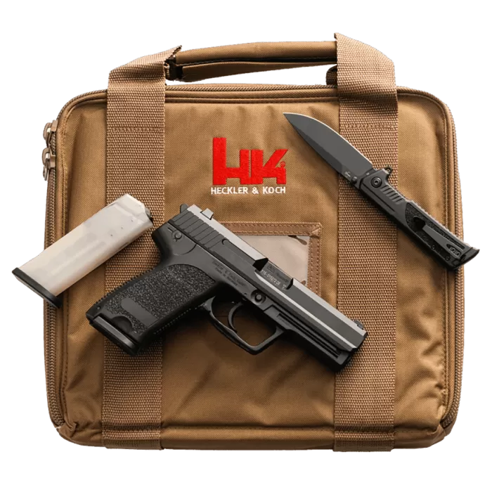 HK P8 A1 Final Edition 4.25" 9mm 15rd Pistol, Black Polymer w/ Boker Knife and Tan Gun Case - 81001397 HK P8 A1 Final Edition 4.25" 9mm 15rd Pistol, Black Polymer w/ Boker Knife and Tan Gun Case - 81001397