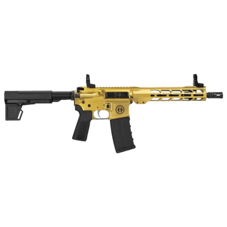Hi-Point HP15P-556GOLD HP 15P 5.56 NATO 30+1 10.50" Black Threaded Barrel, Gold Aluminum Receiver w/Picatinny Rail, M-LOK Handguard, Blade Black Polymer Brace, Black B5 P Type 23 Grip