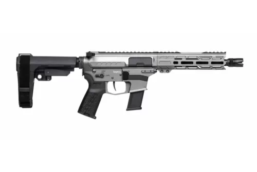 CMMG 45A890FTNG Banshee FE MkG 45 ACP 13+1 8" Black Nitride Threaded Barrel, M-LOK Handguard, Titanium Cerakote Aluminum Receiver w/Picatinny Rail, Black Polymer CMMG RipBrace, CMMG Zeroed Grip