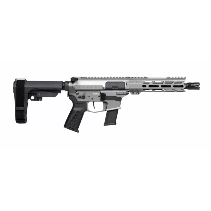CMMG 45A890FTNG Banshee FE MkG 45 ACP 13+1 8" Black Nitride Threaded Barrel, M-LOK Handguard, Titanium Cerakote Aluminum Receiver w/Picatinny Rail, Black Polymer CMMG RipBrace, CMMG Zeroed Grip