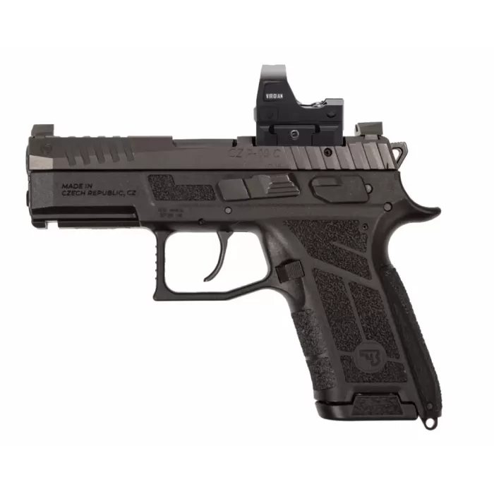 CZ-USA 91604 P-09 C Nocturne Compact 9mm Luger 15+1 3.75" Black Steel Serrated w/Optic Slide, Black Polymer Frame w/Picatinny Rail, Interchangeable Backstrap Grip, Viridian RFX-15