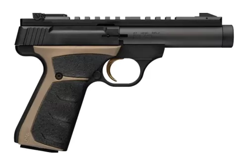 Browning 051614490 Buck Mark Field Target 22 LR 10+1 4.40" Matte Black Bull Threaded Barrel, Picatinny Rail Receiver, Matte Black FDE w/Black Overmold Grip