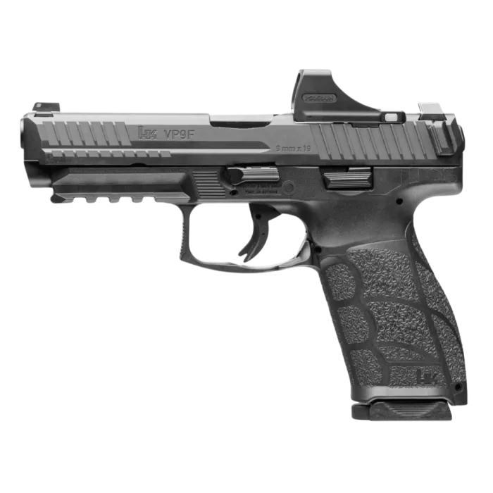 HK 81001496 VP9 A1 w/Optic Full Size 9mm Luger 10+1 4.53" Black Steel Polygonal Rifled Barrel & Serrated w/Optic Slide, Black Polymer Frame w/Picatinny Rail, Interchangeable Backstrap Grip, Holosun SC