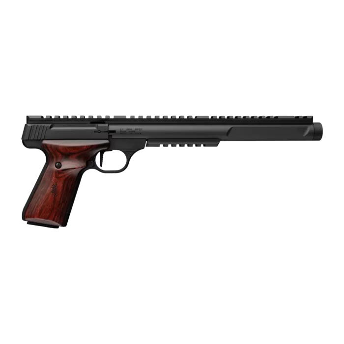 Browning 051613490 Buck Mark Hunter Varmint SR 22 LR 10+1 10.50" Matte Black Threaded Barrel, Matte Black Aluminum Frame w/Top & Lower Picatinny Rail, Rosewood Laminate w/Buckmark Grip Browning 051613490 Buck Mark Hunter Varmint SR 22 LR 10+1 10.50" Matte Black Threaded Barrel, Matte Black Aluminum Frame w/Top & Lower Picatinny Rail, Rosewood Laminate w/Buckmark Grip