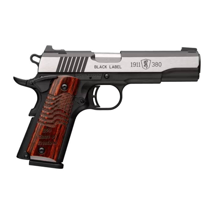 Browning 051122492 1911 Black Label Medallion Pro 250 Full Size 380 ACP 10+1 4.25" Matte Stainless Barrel, Blackened w/Silver Polished Flats Stainless Steel Serrated Slide, Matte Black Polymer Frame w