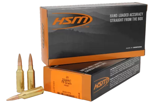 HSM 22ARC1N Varmint 22ARC 75gr Hollow Point Boat Tail 20 Per Box/25 Case