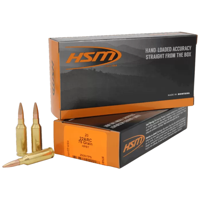 HSM 22ARC1N Varmint 22ARC 75gr Hollow Point Boat Tail 20 Per Box/25 Case