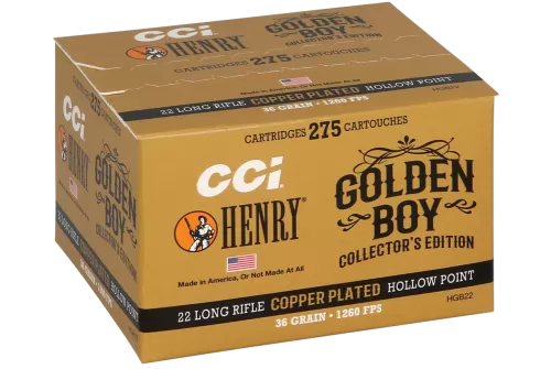 CCI Henry Golden Boy Edition .22LR 36 Grain Copper Plated Hollow Point 275-Round Box Ammo (HGB22)