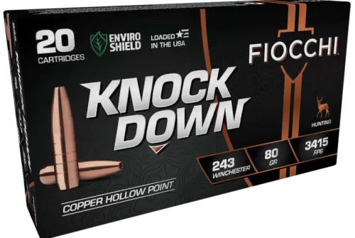 Fiocchi 243BHC Knock Down 243Win 80gr Copper Hollow Point 20 Per Box/10 Case