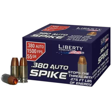 LIBERTY AMMUNITION Spike .380 Auto 55gr Solid 20rd/Box Handgun Ammo (LA-SPI380-55-1500)