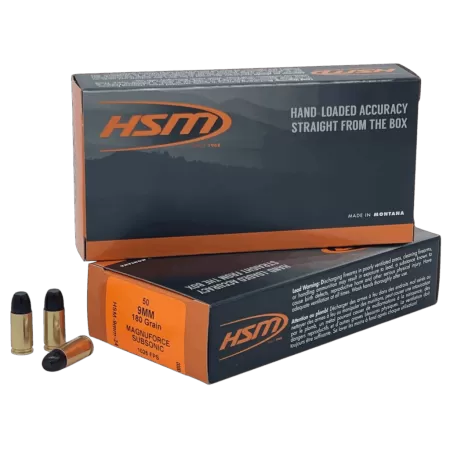 HSM Subsonic 9mm Luger 180 Grain Hard Cast Lead Brass Cased Pistol Ammo, 50 Rounds, A9MM24N