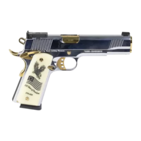 Girsan 391096 MC1911 USA 250th 45 ACP 8+1 5" Polished Chrome Stainless Steel Serrated Slide & Frame w/Beavertail, Eagle w/Flag Grip