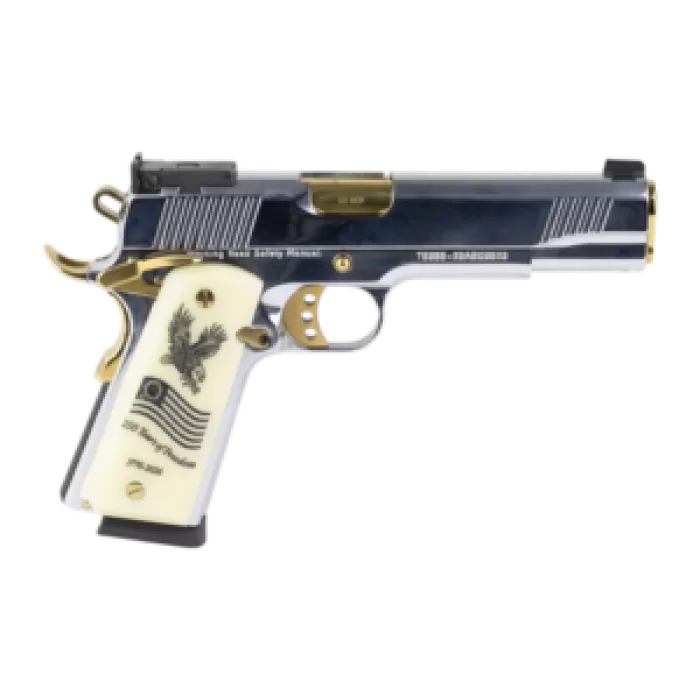 Girsan 391096 MC1911 USA 250th 45 ACP 8+1 5" Polished Chrome Stainless Steel Serrated Slide & Frame w/Beavertail, Eagle w/Flag Grip Girsan 391096 MC1911 USA 250th 45 ACP 8+1 5" Polished Chrome Stainless Steel Serrated Slide & Frame w/Beavertail, Eagle w/Flag Grip