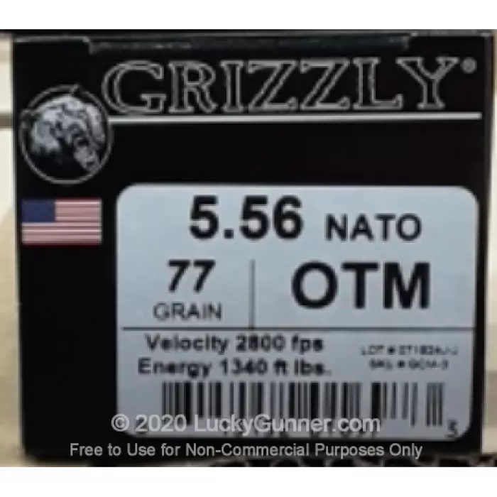 5.56x45 - 77 Grain OTM - Grizzly - 50 Rounds 5.56x45 - 77 Grain OTM - Grizzly - 50 Rounds