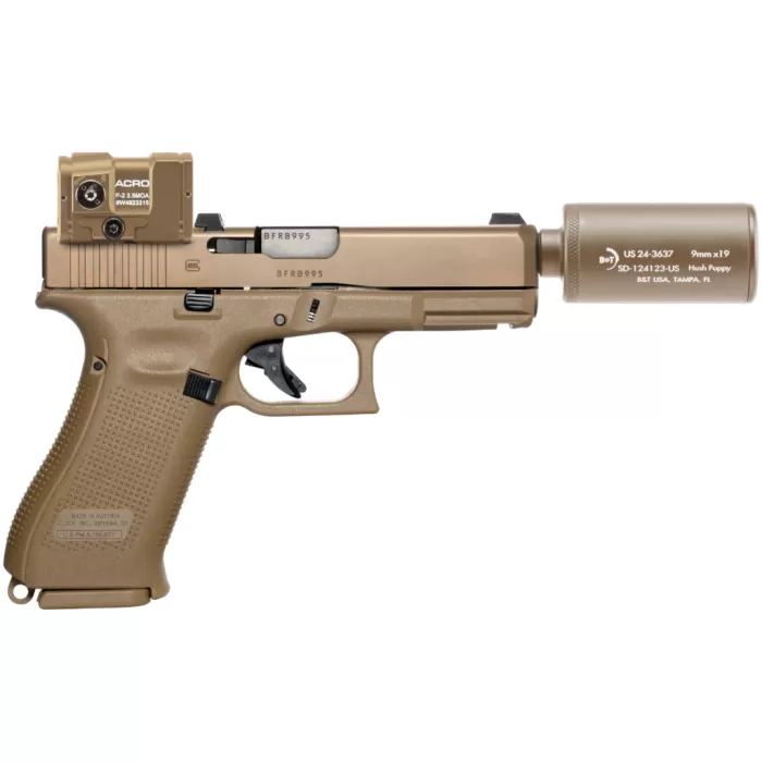 B&T Glock 19X 9mm Pistol w/ Hush Puppy Suppressor, Aimpoint Acro P2 & Hardcase FDE BT-HUSH-PUPPY-KIT-FDE