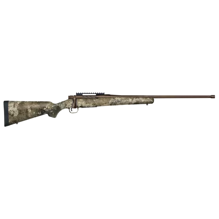 Mossberg Patriot, Predator, 6.5 PRC, 24" Fluted Threaded Barrel, Brown Finish, Syntheic Strata Camo Stock, Adj. Trigger, Picatinny, Oversized Handle, Box Magazine, 5rd