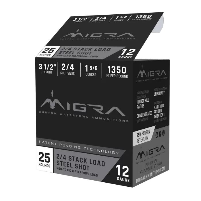 Migra Ammunition Waterfowl Steel Shot Shotshell 12 GA 3.50" 25 Round Box Migra Ammunition Waterfowl Steel Shot Shotshell 12 GA 3.50" 25 Round Box
