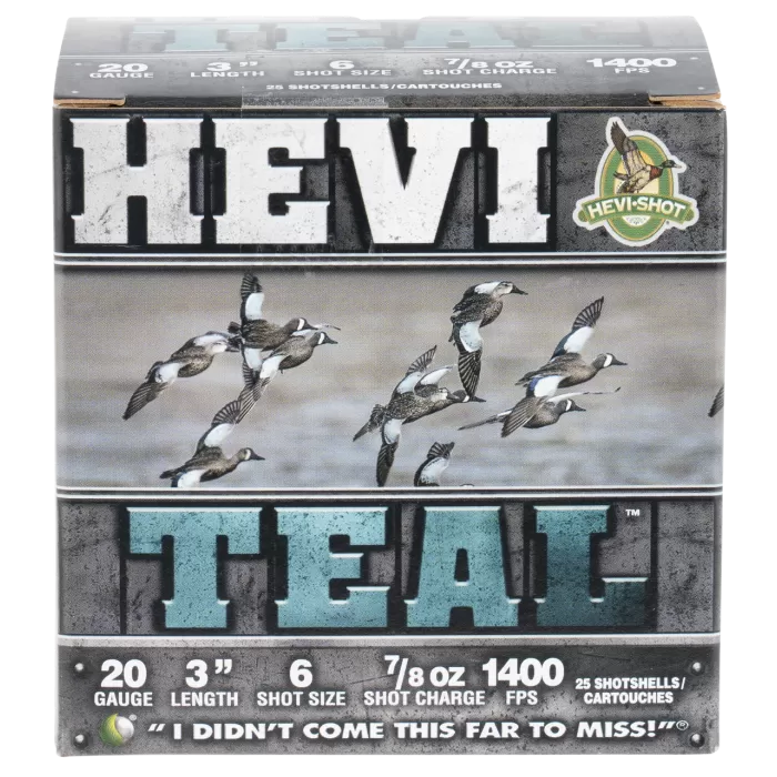 HEVI-Shot HEVI-Teal 20 Gauge 7/8 oz 3in #6 Centerfire Shotgun Ammo, 25 Rounds, HS62006