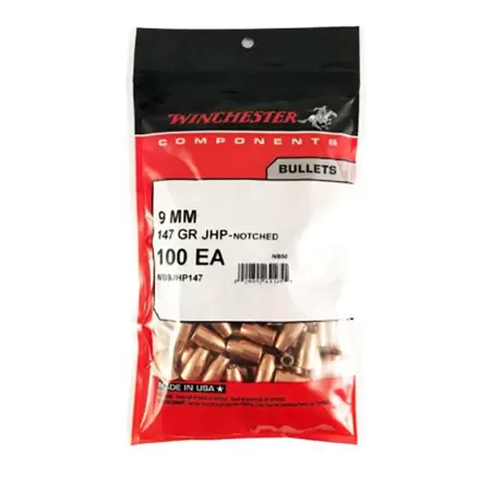 WINCHESTER AMMO Components 9mm JHP Subsonic 147 Grain 500 Handgun Bullets (WB9JHP147D)