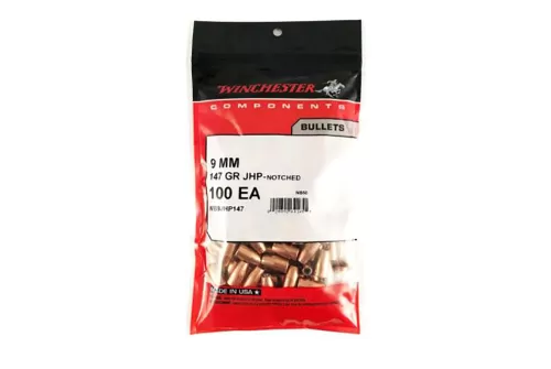 WINCHESTER AMMO Components 9mm JHP Subsonic 147 Grain 500 Handgun Bullets (WB9JHP147D)