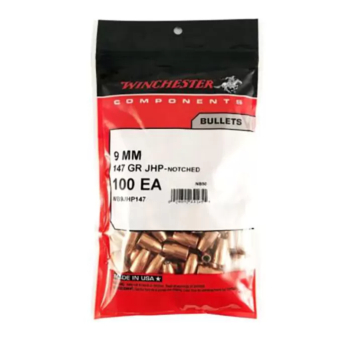 WINCHESTER AMMO Components 9mm JHP Subsonic 147 Grain 500 Handgun Bullets (WB9JHP147D)