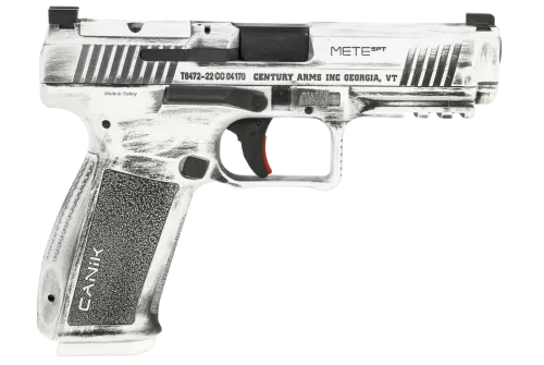 Canik Mete SFT 9mm, 4.46" Barrel, Picatinny Rail, Distressed White, Optics Ready, 18rd