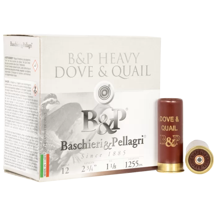 B&P Dove & Quail Shotshells- 12 ga 2-3/4 In 1-1/8 oz-#6 1255 fps 25/ct B&P Dove & Quail Shotshells- 12 ga 2-3/4 In 1-1/8 oz-#6 1255 fps 25/ct