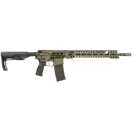 Patriot Ordnance Factory Renegade, 5.56 NATO, 16.50" Barrel, Olive Drab Green, 3-Port Muzzle Brake, 14.50",  Black MFT Minimalist Stoc, 30Rd