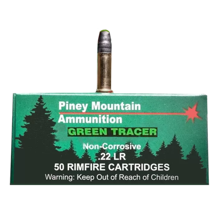 Piney Mountain Ammunition PMSN22LRG Green Tracer Non Corrosive 22 LR 40 Gr Lead Piney Mountain Ammunition PMSN22LRG Green Tracer Non Corrosive 22 LR 40 Gr Lead
