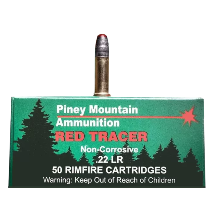 Piney Mountain Ammunition PMSN22LRR Red Tracer Non Corrosive 22 LR 40 Gr Lead Ro Piney Mountain Ammunition PMSN22LRR Red Tracer Non Corrosive 22 LR 40 Gr Lead Ro