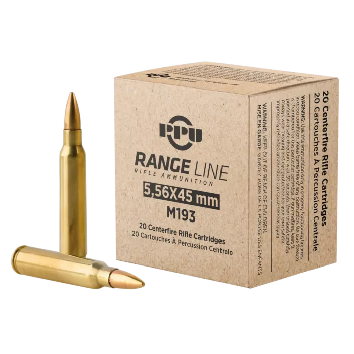 PPU RangeLine Rifle Ammunition 5.56X45 NATO 55gr FMJBT 3240 fps 20/rd