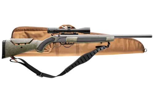 CVA Accura MR-X 45 Caliber 26" Tungsten Cerakote Fluted Threaded Barrel, Drilled & Tapped Receiver, Adjustable Black/Gray Webbing Synthetic Stock, KonusPro 309x40mm IR BDC, Soft  Case