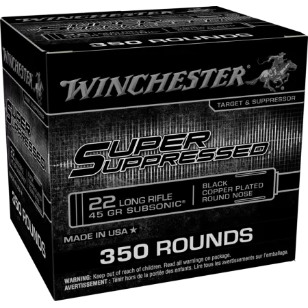 Winchester Super Suppressed Subsonic Rimfire Ammunition .22 LR 45gr CPRN 1090 fps 350/ct