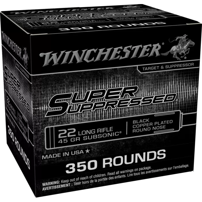 Winchester Super Suppressed Subsonic Rimfire Ammunition .22 LR 45gr CPRN 1090 fps 350/ct