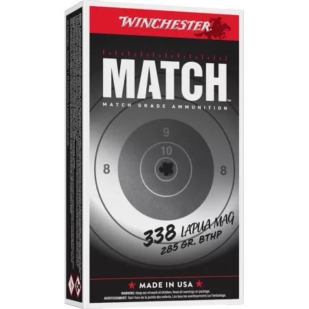 Winchester Match 338 LapuaMag 285gr Boat Tail Hollow Point 20 Per Box