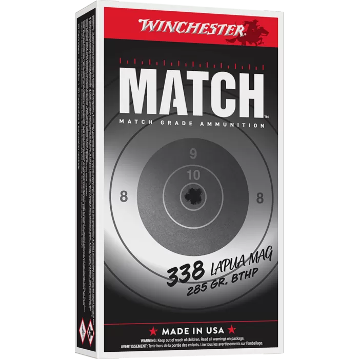 Winchester Match 338 LapuaMag 285gr Boat Tail Hollow Point 20 Per Box