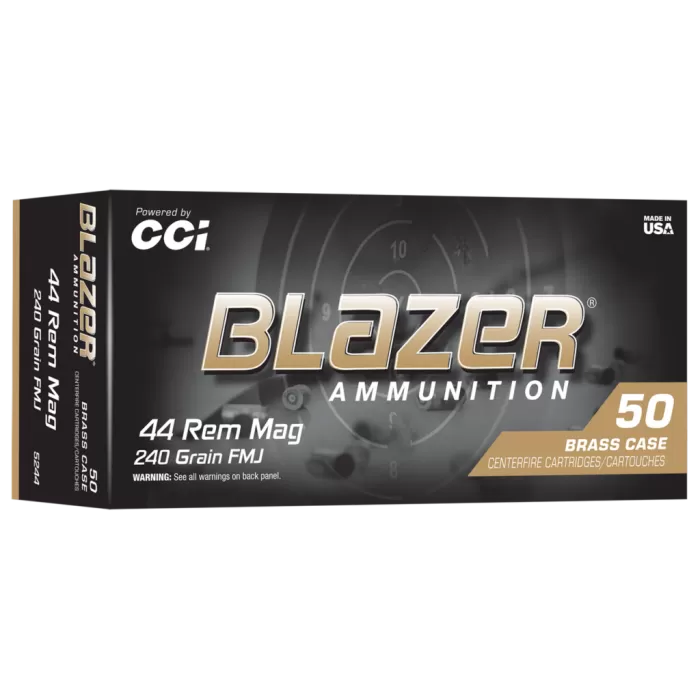 CCI Blazer Brass Handgun Ammunition .44 Rem Mag 240gr FMJ 1200 fps 50/ct CCI Blazer Brass Handgun Ammunition .44 Rem Mag 240gr FMJ 1200 fps 50/ct